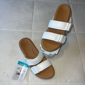Reef White and Tan Slide Sandals